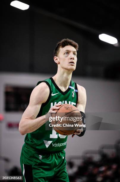 February 25: Drew Peterson of the Maine Celtics prepares to shoot a free throw during the game against the Westchester Kicks on February 25, 2024 at...