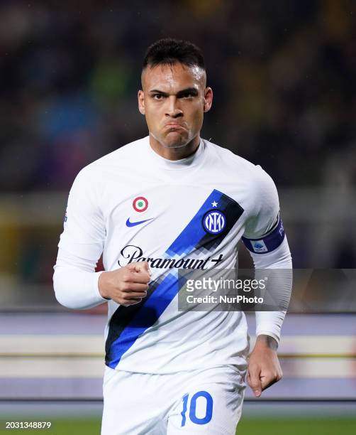 Lautaro Martinez from FC Internazionale is celebrating a goal during the Serie A TIM match between US Lecce and FC Internazionale in Lecce, Italy, on...