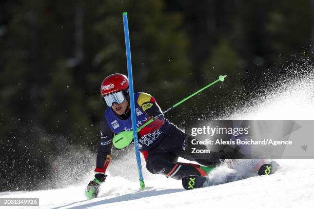 Sam Maes of Team Belgium in action during the Audi FIS Alpine Ski World Cup Men's Slalom on February 25, 2024 in Palisades Tahoe, USA.