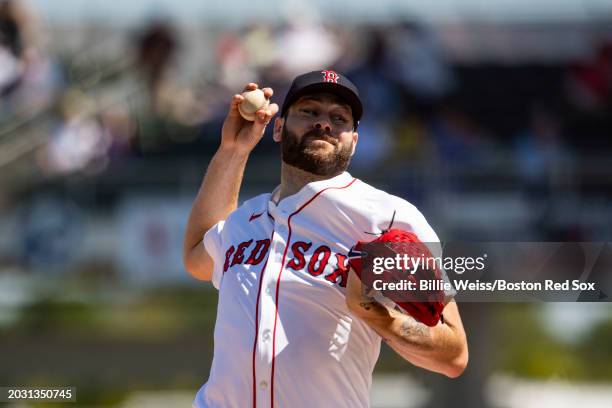 Lucas Giolito of the Boston Red Sox delivers during the first inning of a Spring Training Grapefruit League game against the Minnesota Twins on...