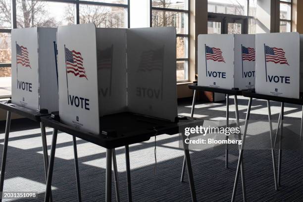 Voting booths on the last day of early voting at a polling station inside Wayne County Community College Northwest Campus in Detroit, Michigan, US,...