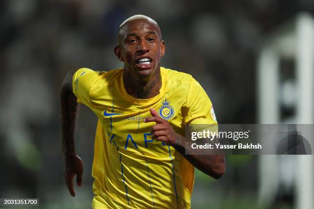 Anderson Talisca of Al Nassr celebrates after scoring the 3rd goal during the Saudi Pro League match between Al-Shabab and Al-Nassr at Al-Shabab Club...