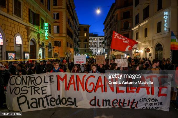 Students protest against police's violence and the Italian Interior minister Matteo Piantedosi, in front of the Ministry of the Interior, Viminale,...