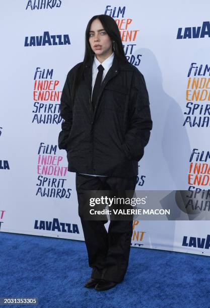 Singer-songwriter Billie Eilish arrives for the Film Independent Spirit Awards 39th annual ceremony in Santa Monica, California, February 25, 2024.