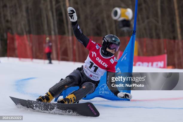Gloria Kotnik is competing in the FIS Snowboard World Cup parallel giant slalom in Jaworzyna Krynicka, Krynica, Poland, on February 25, 2023.