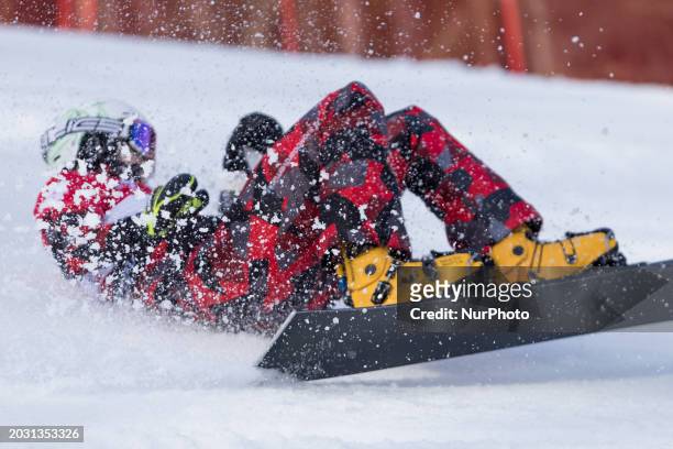 Sabine Schoeffmann is competing in the FIS Snowboard World Cup parallel giant slalom in Jaworzyna Krynicka, Krynica, Poland, on February 25, 2023.