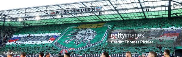 Rapid fans with choro during the Admiral Bundesliga match between SK Rapid and FK Austria Wien at Allianz Stadion on February 25, 2024 in Vienna,...