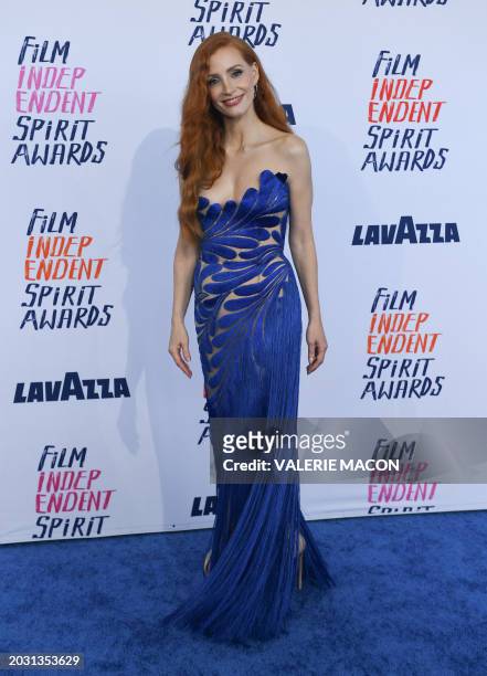 Actress Jessica Chastain arrives for the Film Independent Spirit Awards 39th annual ceremony in Santa Monica, California, February 25, 2024.