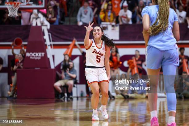 Georgia Amoore of the Virginia Tech Hokies reacts in the second half during a game against the North Carolina Tar Heels at Cassell Coliseum on...