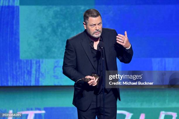 Nick Offerman accepts the award for Best Supporting Performance in a New Scripted Series for "The Last of Us" onstage at the 2024 Film Independent...