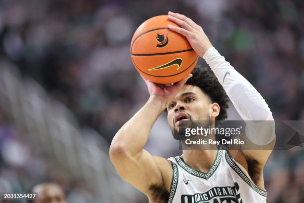 Malik Hall of the Michigan State Spartans shoots a free throw during the first half of the game against the Michigan State Spartans at Breslin Center...