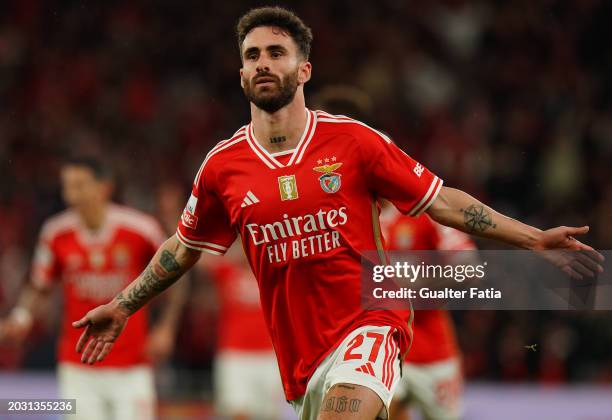 Rafa Silva of SL Benfica celebrates after scoring a goal during the Liga Portugal Betclic match between SL Benfica and Portimonense SC at Estadio da...