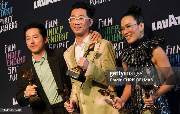 Actress Ali Wong, Steven Yeun and Lee Sung Jin hold the Best New Scripted Series award for "Beef" and Best Lead Performance in a New Scripted Series...