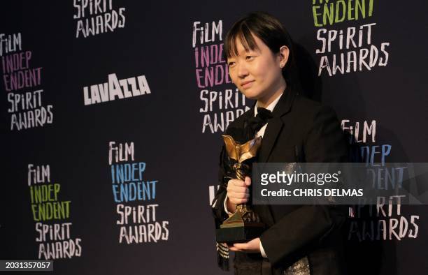 South Korean-Canadian director Celine Song holds the award for Best Director for "Past Lives" during the Film Independent Spirit Awards 39th annual...
