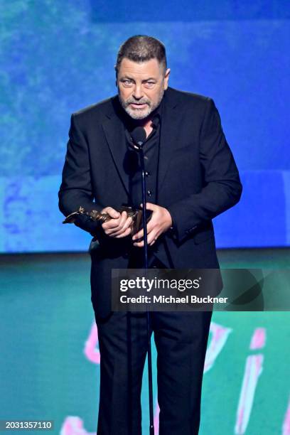 Nick Offerman accepts the award for Best Supporting Performance in a New Scripted Series for "The Last of Us" onstage at the 2024 Film Independent...