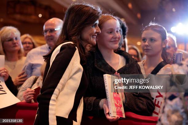 Republican presidential hopeful and former UN Ambassador Nikki Haley greets supporters at a rally in Troy, Michigan, on February 25, 2024. The...