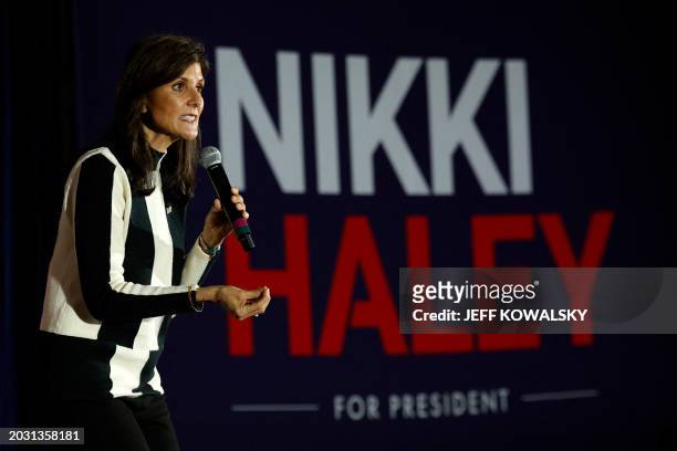 Republican presidential hopeful and former UN Ambassador Nikki Haley speaks at a rally in Troy, Michigan, on February 25, 2024. The Michigan...