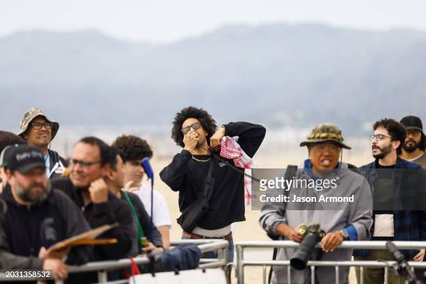 Santa Monica, CA A protest taking place during celebrity arrivals at the Independent Spirit Awards hosted by Aidy Bryant in Santa Monica Pier in...