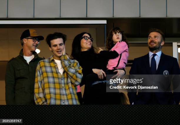 Edward Norton, Brooklyn Beckham, Liv Tyler and David Beckham attend the soccer match between Inter Miami against the Los Angeles Galaxy at Dignity...