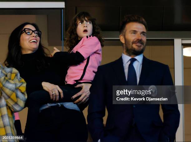 Liv Tyler and David Beckham attend the soccer match between Inter Miami against the Los Angeles Galaxy at Dignity Health Sports Park on February 25,...