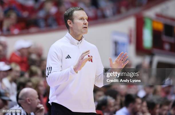 Fred Hoiberg the head coach of the Nebraska Cornhuskers in the game against the Indiana Hoosiers at Simon Skjodt Assembly Hall on February 21, 2024...