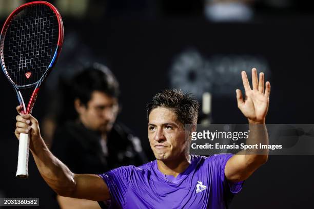Sebastian Baez of Argentina celebrates a victory after his match against Mariano Navone of Argentina during the ATP 500 Rio de Janeiro 2024 Final...