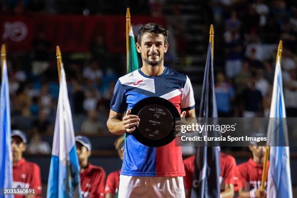 Mariano Navone of Argentina celebrates his second place after losing against Sebastian Baez of Argentina during the ATP 500 Rio de Janeiro 2024 Final...