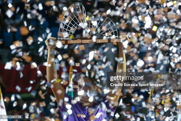 Sebastian Baez of Argentina celebrates a victory after his match against Mariano Navone of Argentina during the ATP 500 Rio de Janeiro 2024 Final...