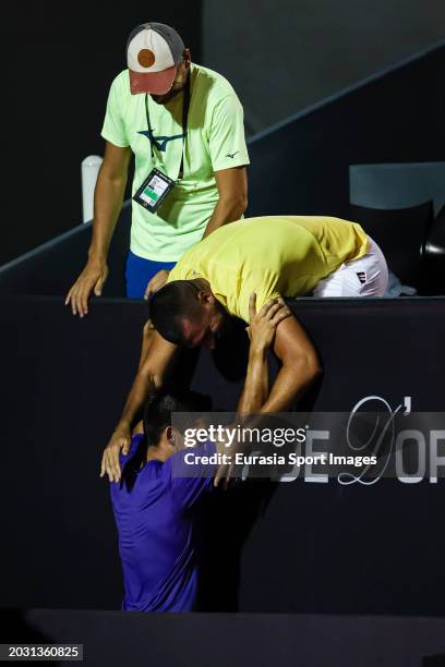 Sebastian Baez of Argentina celebrates a victory after his match against Mariano Navone of Argentina during the ATP 500 Rio de Janeiro 2024 Final...