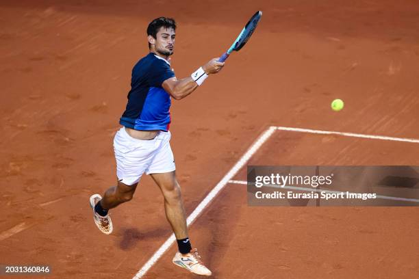 Mariano Navone of Argentina plays a forehand against Sebastian Baez of Argentina during the ATP 500 Rio de Janeiro 2024 Final match at Jockey Club...