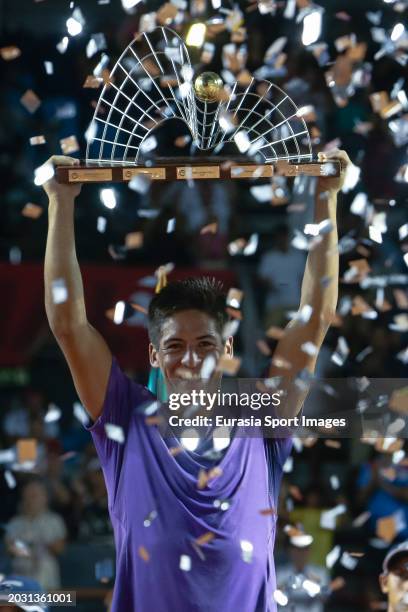 Sebastian Baez of Argentina celebrates a victory after his match against Mariano Navone of Argentina during ATP 500 Rio de Janeiro 2024 Final match...