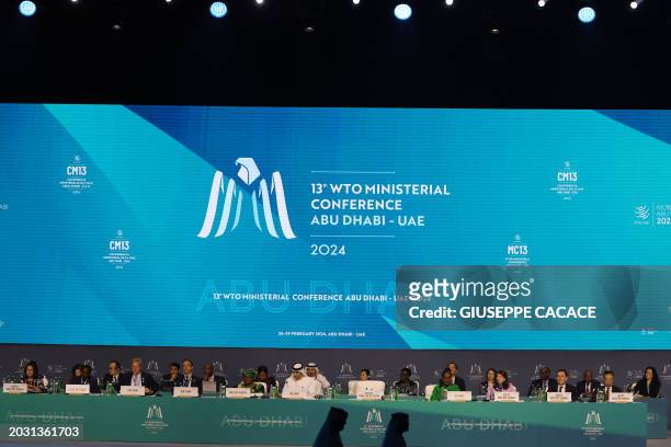 Delegates attend the 13th World Trade Organisation Ministerial Conference in Abu Dhabi of February 26, 2024. The world's trade ministers gathered in...