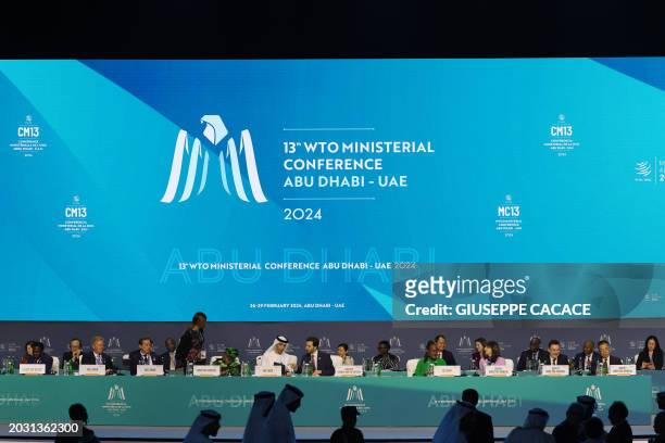 Delegates attend the 13th World Trade Organisation Ministerial Conference in Abu Dhabi of February 26, 2024. The world's trade ministers gathered in...