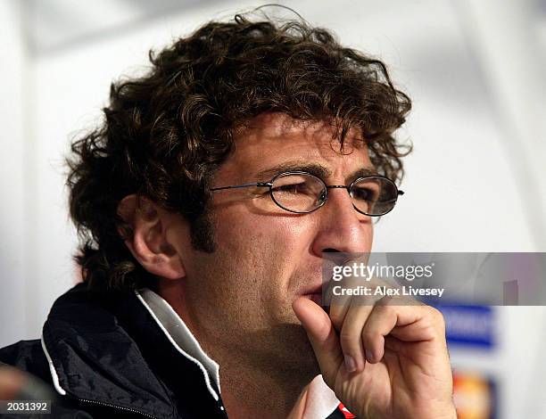 Ciro Ferrara of Juventus talks to the media during a press conference ahead of the UEFA Champions League Final between Juventus and AC Milan on May...