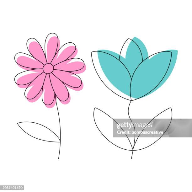 stylized doodle flowers - single flower stock illustrations