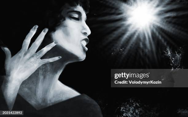 picturesque portrait of a dark-skinned singer in profile - dramatic lighting portrait stock illustrations