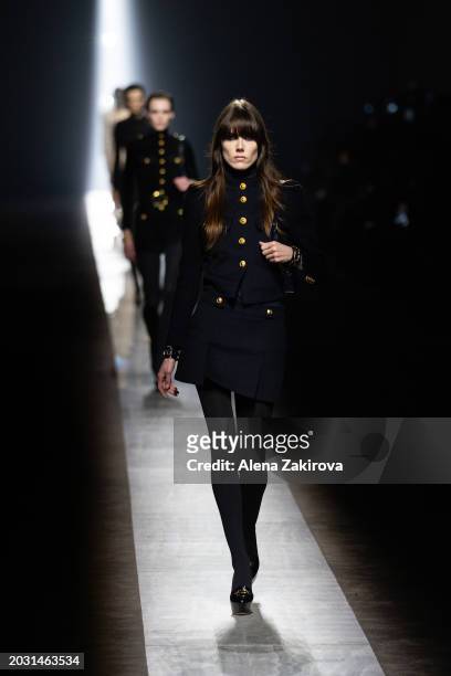 Model walks the runway at the Tom Ford fashion show during the Milan Fashion Week Womenswear Fall/Winter 2024-2025 on February 22, 2024 in Milan,...