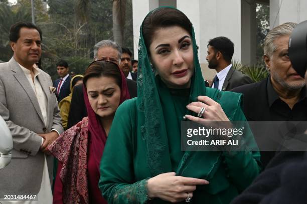 Pakistan's former Prime Minister and leader of Pakistan Muslim League Nawaz party Nawaz Sharif's daughter Maryam Nawaz Sharif arrives to vow as the...