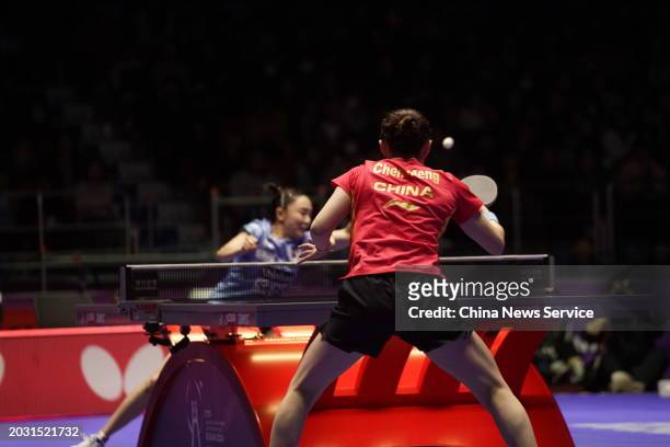 Jeon Ji-hee of Team South Korea competes in the Quarter-final match against Chen Meng of Team China on day seven of the ITTF World Team Table Tennis...