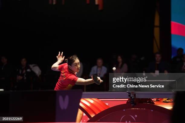 Chen Meng of Team China competes in the Quarter-final match against Jeon Ji-hee of Team South Korea on day seven of the ITTF World Team Table Tennis...