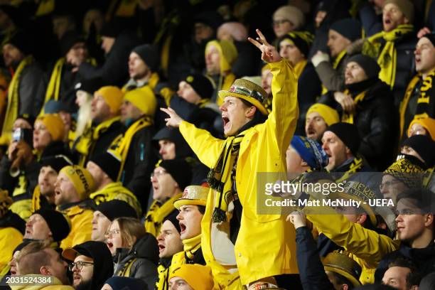 Fan of FK Bodo/Glimt cheers during the UEFA Europa Conference League 2023/24 knockout round play-offs second leg match between FK Bodo/Glimt and AFC...