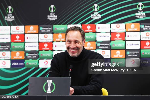 John van 't Schip, Head Coach of AFC Ajax, speaks to the media during a press conference after the UEFA Europa Conference League 2023/24 knockout...