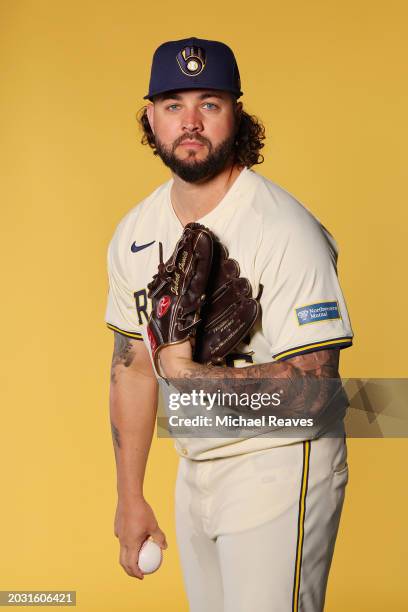 Jakob Junis of the Milwaukee Brewers poses for a portrait during Photo Day at American Family Fields of Phoenix on February 22, 2024 in Phoenix,...