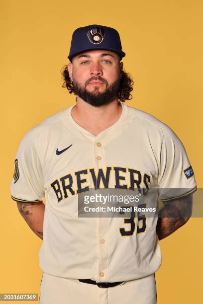 Jakob Junis of the Milwaukee Brewers poses for a portrait during Photo Day at American Family Fields of Phoenix on February 22, 2024 in Phoenix,...