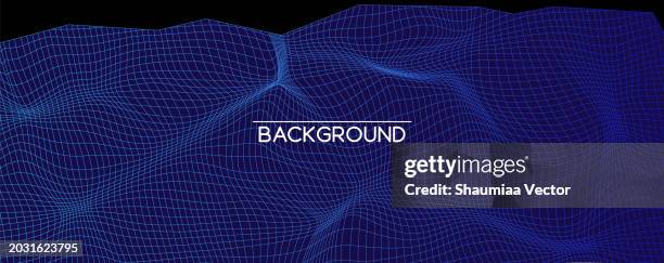 distorted grid backgrounds in vaporwave or 90s style with colorful gradient line design - wireframe landscape stock illustrations