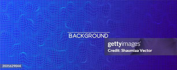 distorted grid backgrounds in vaporwave or 90s style with colorful gradient line design - wireframe landscape stock illustrations