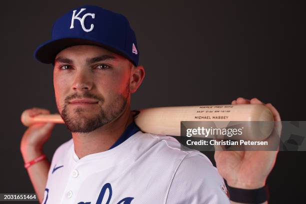 Michael Massey of the Kansas City Royals poses for a portrait during photo day at Surprise Stadium on February 22, 2024 in Surprise, Arizona.