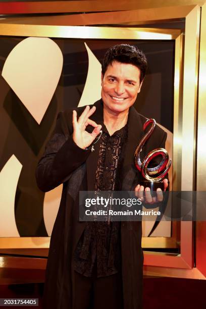 Chayanne poses with the award for Tropical Song of the Year during Univision's 36th Premio Lo Nuestro at Kaseya Center on February 22, 2024 in Miami,...