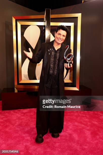 Chayanne poses with the award for Tropical Song of the Year during Univision's 36th Premio Lo Nuestro at Kaseya Center on February 22, 2024 in Miami,...