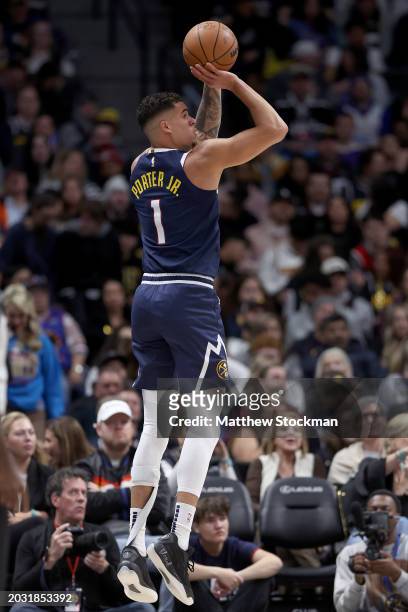 Michael Porter Jr. #1 of the Denver Nuggets puts up a shot against the Washington Wizards in the first quarter at Ball Arena on February 22, 2024 in...